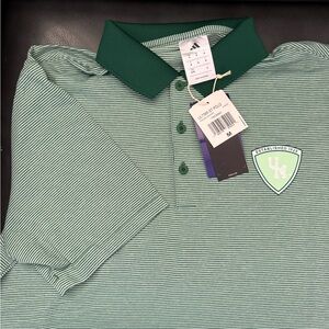 University of Miami 100 Year Crest - Adidas Green Striped Polo